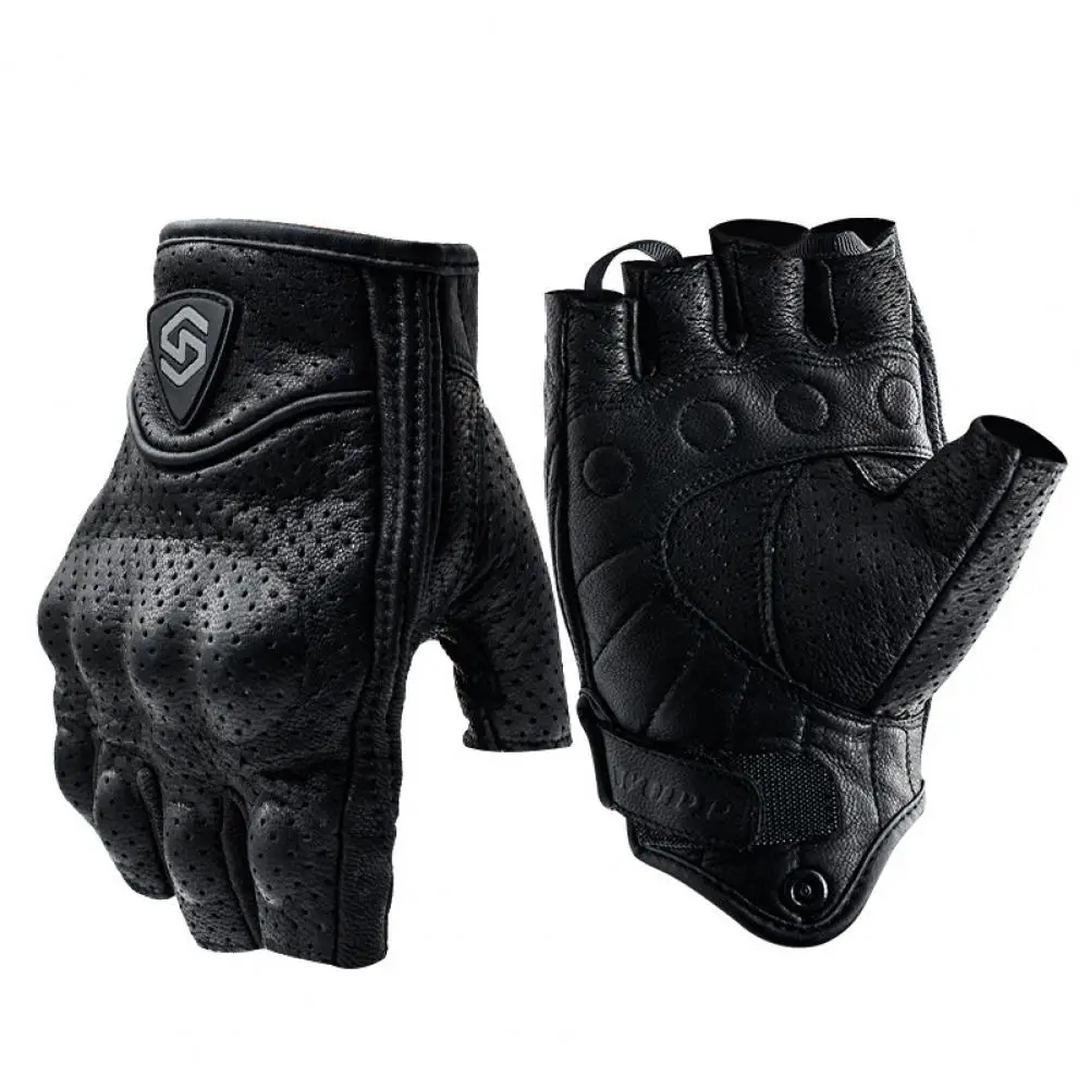 Breathable Gloves For Motorcycle Professional Faux Leather Black Knuckle Protection Half Finger Gloves for Cycling