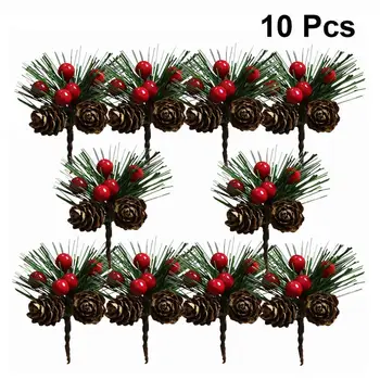 

10PCS Artificial Flower Red Christmas Berry And Pine Cone With Holly Branches Christmas Decoration for Home Floral Decor Crafts