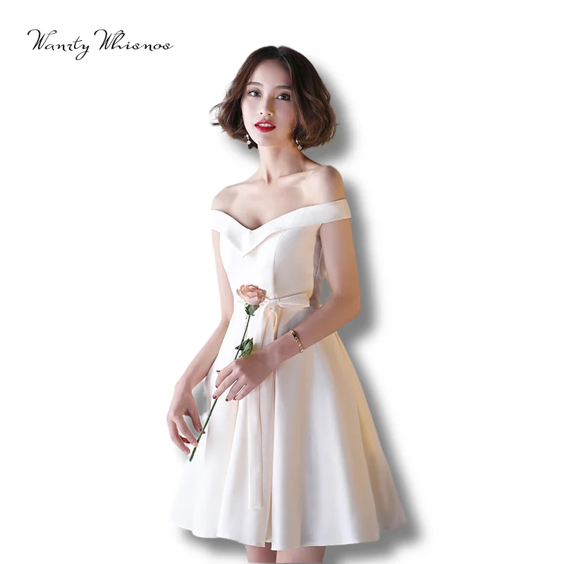 

Sexy Cocktail Dresses 6 Styles Sleevless Champagne Satin Short Prom Dresses 2020 Medium School Graduation Party Dresses