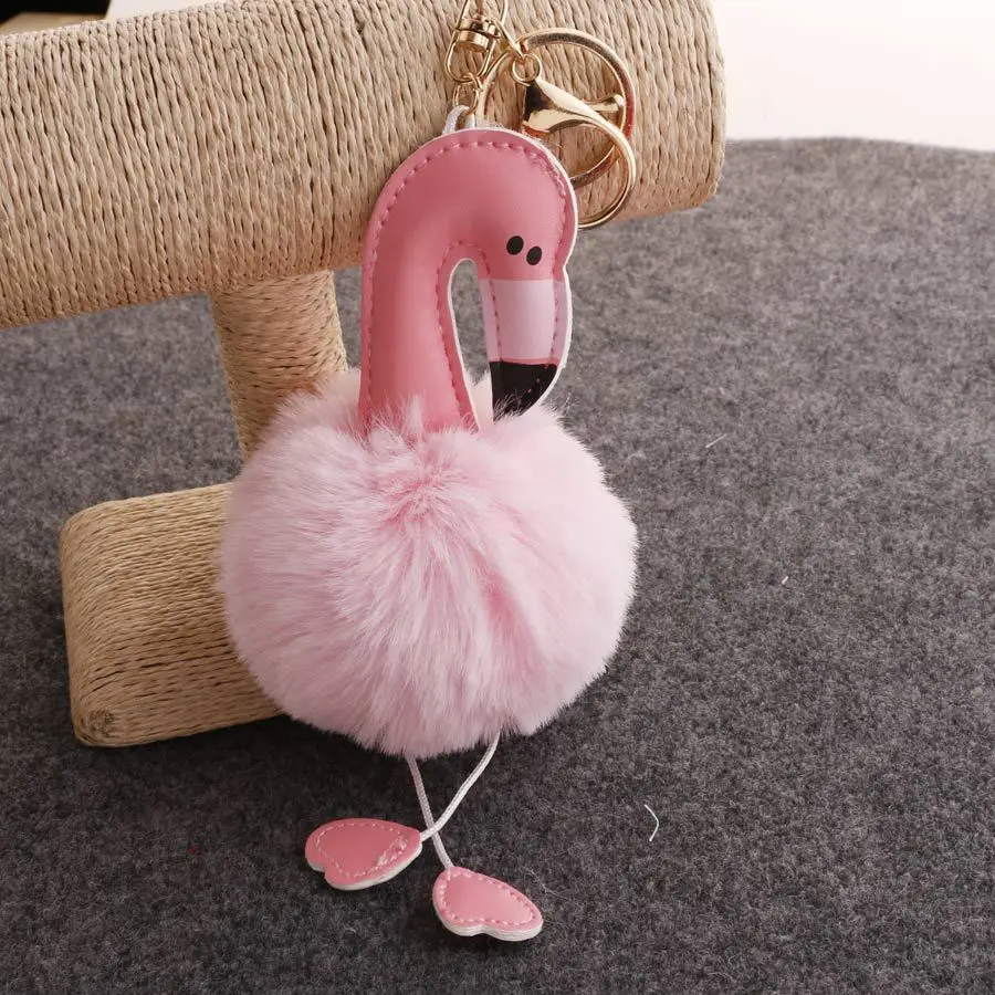 Llaveros милый брелок с помпоном для ключей с Фламинго пушистый искусственный кроличий мех мяч женская Автомобильная сумка помпон брелок