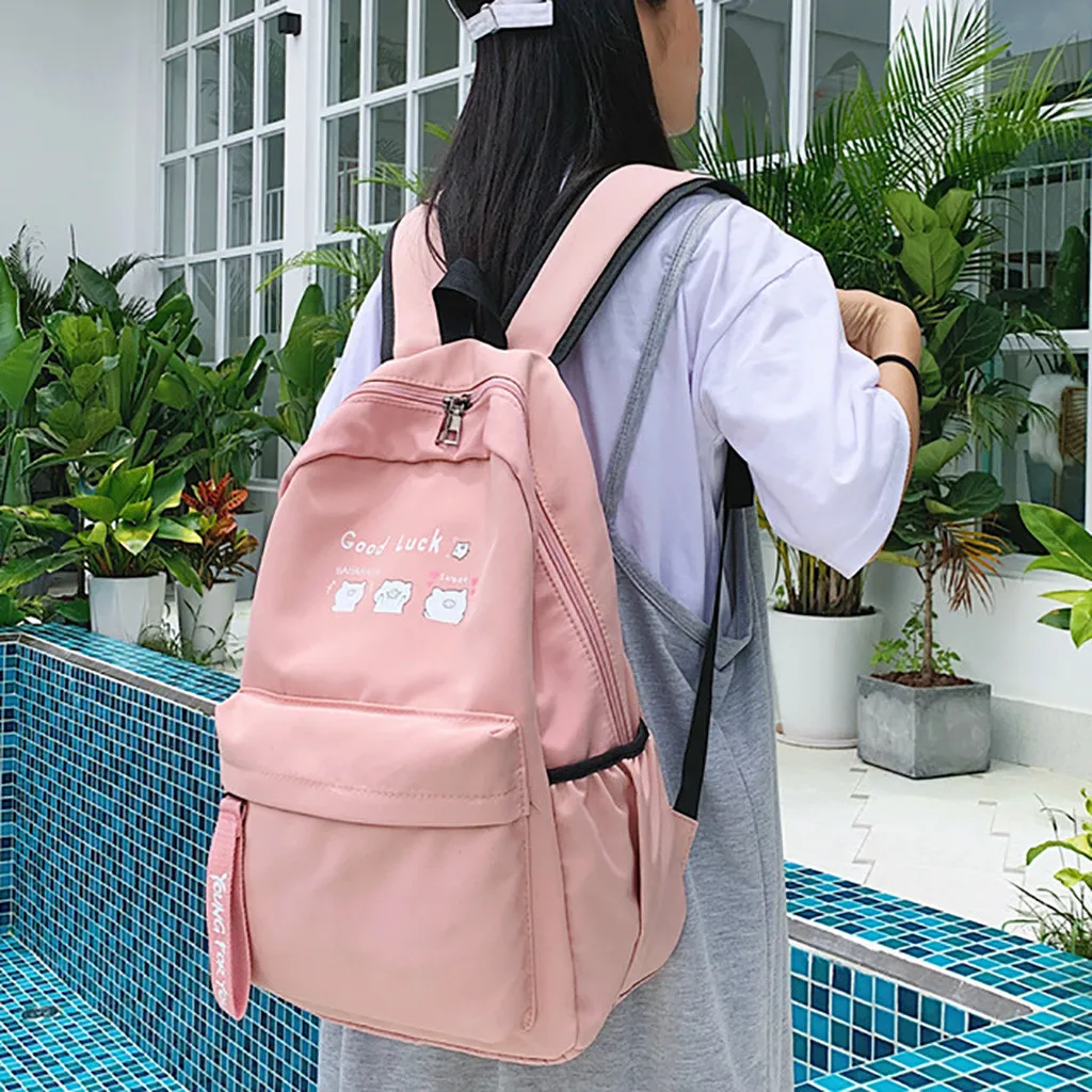 Korean Nylon Solid Color Travel Backpack Women Large Capacity Lightweight Portable Schoolbag Teenager Multi Pockets Back Packs