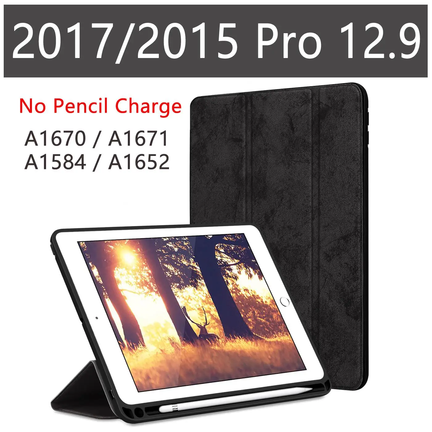 Black 2017 Для iPad Pro 12,9 чехол с карандашом держатель Премиум из искусственной кожи TPU мягкий чехол для iPad Pro 12,9 чехол без ручки - Цвет: Black 2017