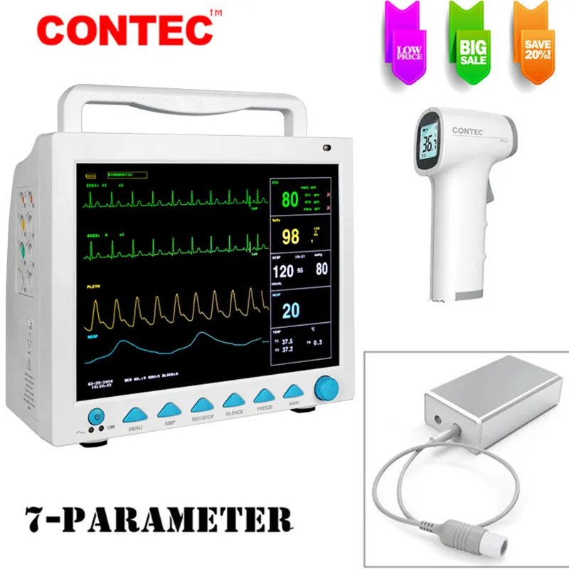 CONTEC Capnograph CO2 Monitor Vital Signs Patient Monitor 6-parameter ICU CCU Use CMS8000