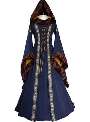 Бренд Косплей костюмы на Хэллоуин страшный вампир ведьма костюм для женщин средневековое викторианское черное элегантное Макси платье