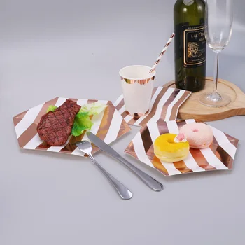 

69PCS Good Quality Paper Rose Gold Stripe Party Supplies Kit Party Tableware Supplies Party Tableware Set for Birthday Parties C