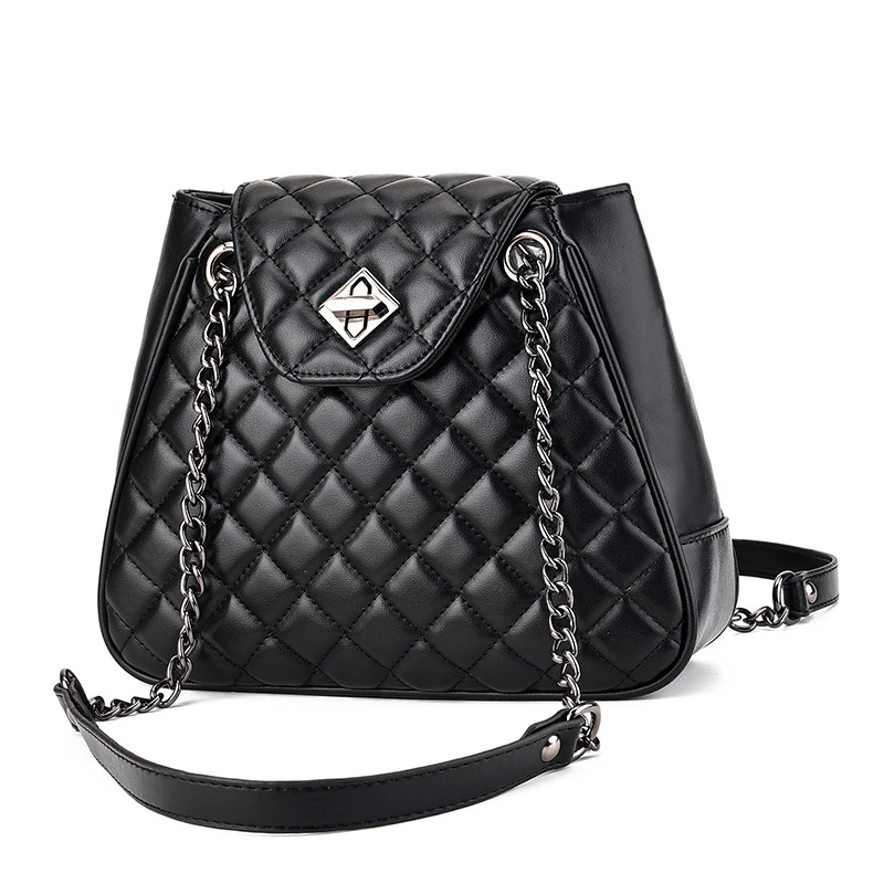 

2019 New Small Incense Wind Messenger Bag Female Net Red Small Black Bag Rhombic Chain Bucket Bag Simple Wild Shoulder Bag