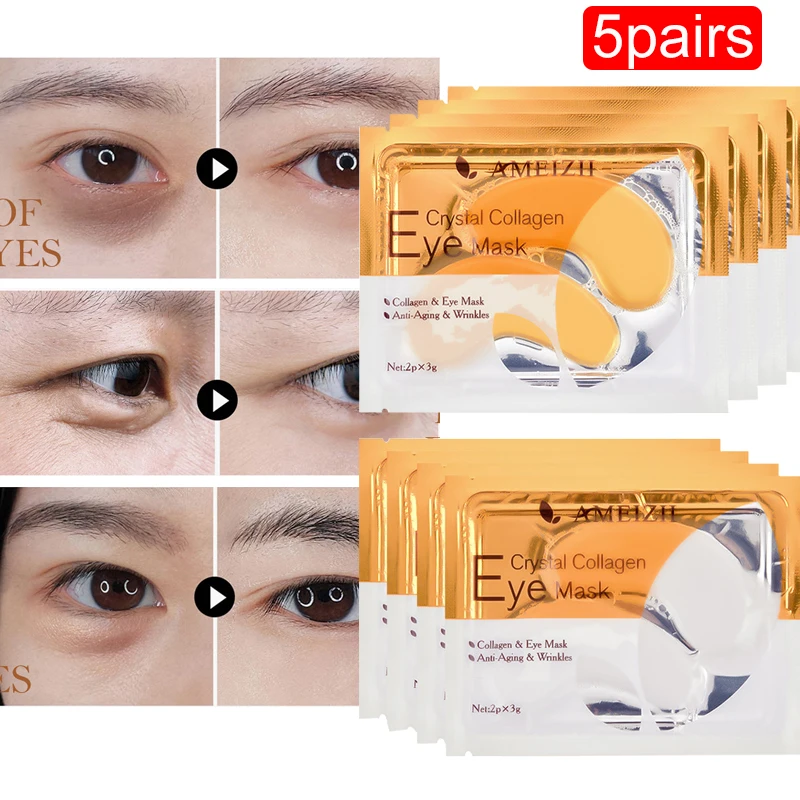 

10Pcs=5Pairs Gold Crystal Collagen Eye Mask Patches Eye Acne Remove Mask Anti-Aging Wrinkle Eye Patches for Eye Care