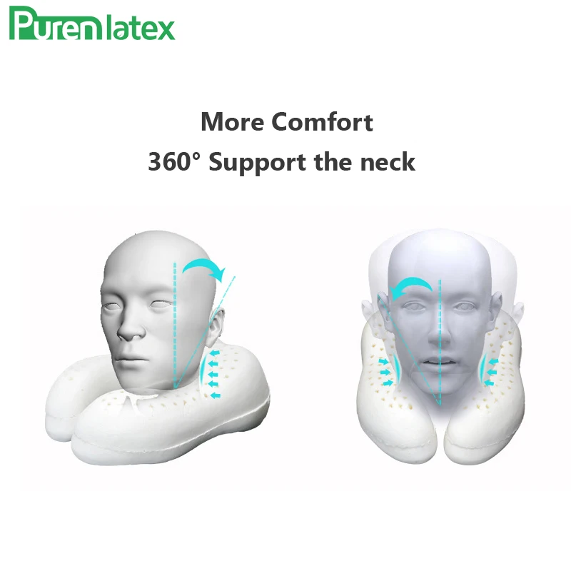 PurenLatex u-образная подушка для путешествий, для защиты шеи, шейного отдела позвоночника, Таиланд, чистая природа, ортопедический латекс, подушка для головы, для офиса, для поезда