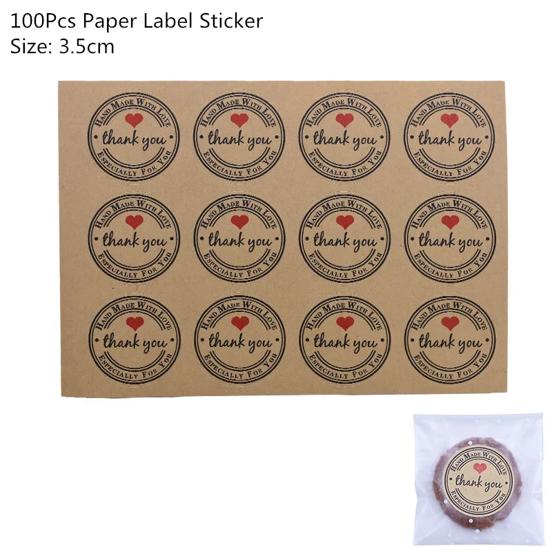 100Pcs L05 50/60/100 шт. ручной работы спасибо бумажные этикетки наклейки клей уплотнение для конфетная сумка подарков Упаковочная одежда для свадьбы, дня рождения свадебные сувениры - Цвет: 100Pcs L05