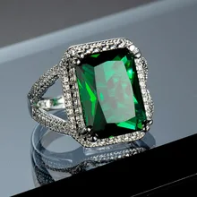Новинка, горячая Распродажа, серебряное Большое Квадратное кольцо с зеленым кристаллом для женщин, модные обручальные кольца, ювелирные изделия