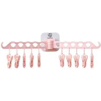 

Portable Multifunction Bathrooms Hanger Rack Clothespin Hanging Drying Rack For Home Kitchen Travel Storage Pink