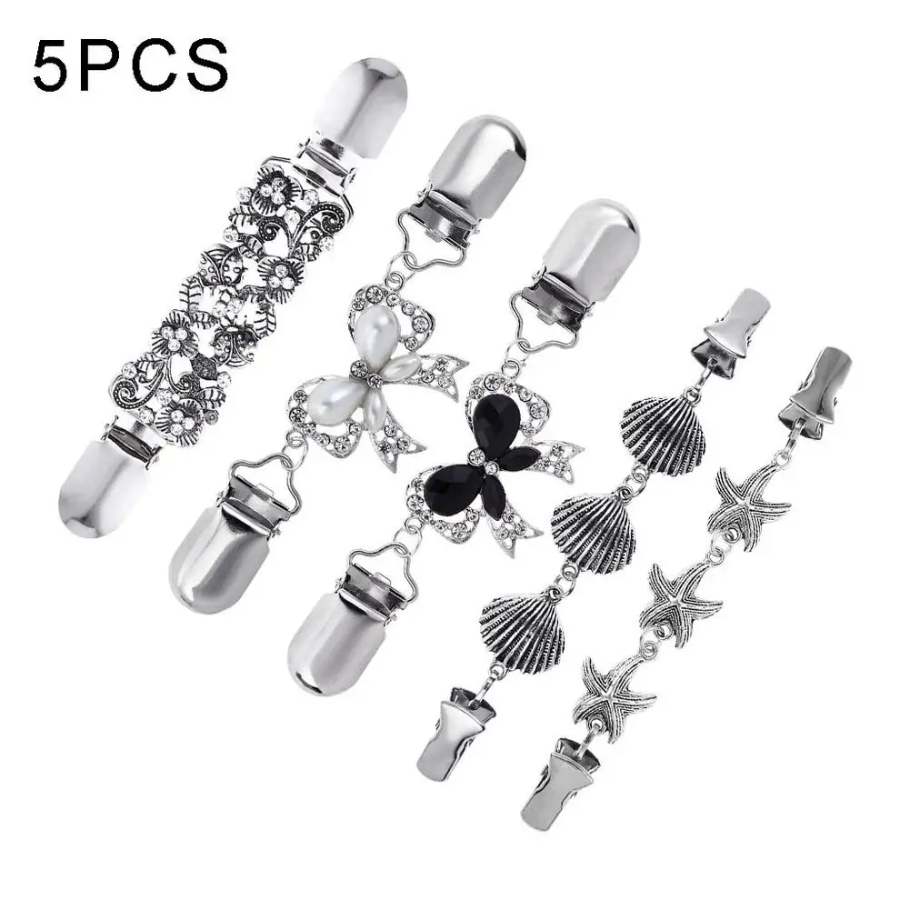 

5PCS Vintage Sweater Shawl Clip Cardigan Shirts Collar Clip Bow Patterns Clip Women Girls Cardigan Clip