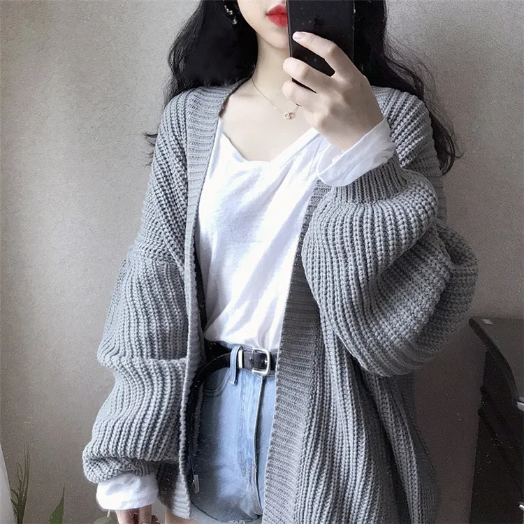 Casual Knit Cardigan Sweaters Women Autumn Winter Plus Size Warm Cardigan Coat Female Solid Short Loose Sweater Coats Streetwear