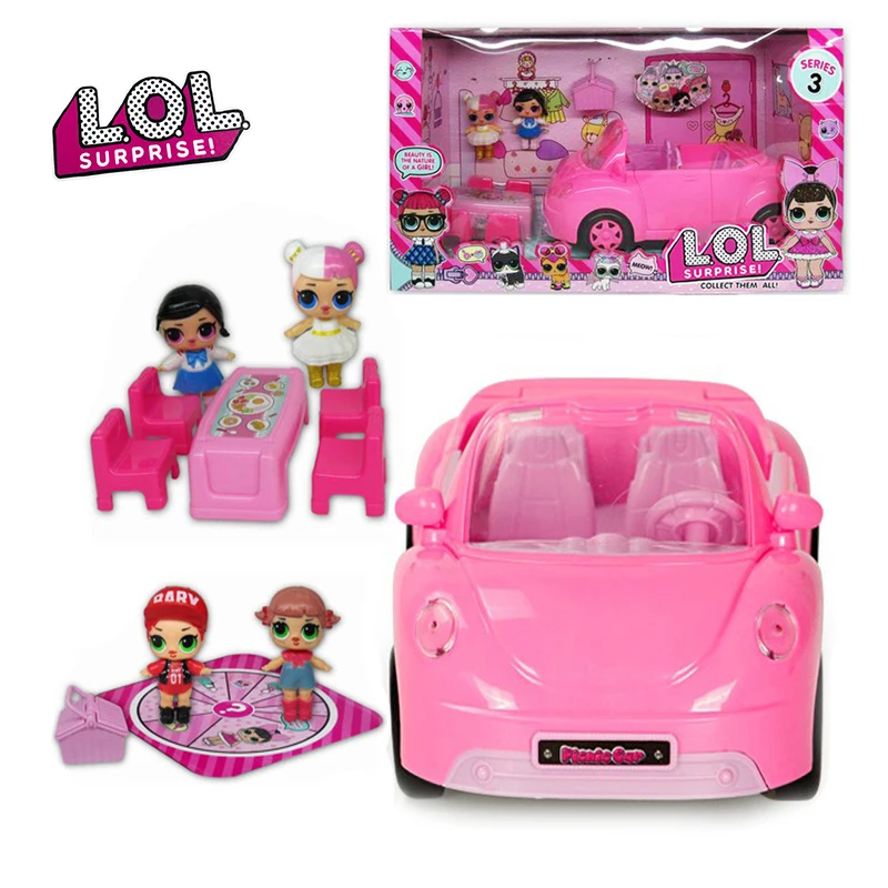 

Original LOLs Surprise Dolls Playing House Toy Picnic Car Convertible with Furniture Set Toys Pink Sports Car Gift for Girls