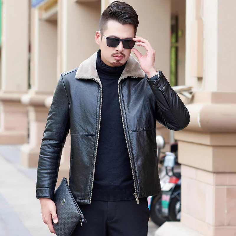 

2019 New Warm Winter Men's Leather Jacket Men Leisure Coat Outerwear Parka Leather Jackets19-6