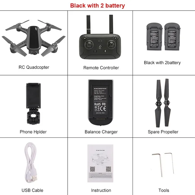 JJRC X9 5G 1080P WiFi FPV Радиоуправляемый Дрон gps Бесщеточный Gimbal позиционирование потока высота удержания Квадрокоптер дистанционное управление вертолеты - Цвет: Black 2 Battery