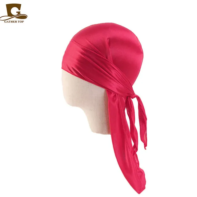Men's Silky Durags Bandanas Turban hat Wigs Doo Men Satin Durag Biker Headwear Headband Hair Accessories Extra Long Tail Du-Rag Kids wine red