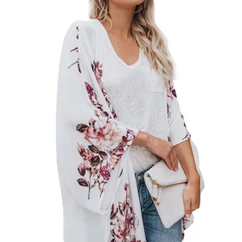 

Summer 2019 Women Blouses Shirts Long Chiffon Floral Print Kimono Plus Size Blouse Beach Harajuku Female