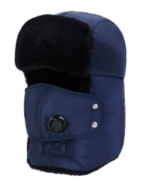 Navy Blue Мужская и женская зимняя Русская Шапка, лыжная шапка-ушанка, водонепроницаемая теплая шапка, британская однотонная шапка-бомбер - Цвет: Navy Blue