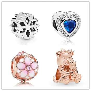 

925 Sterling Silver Charm Rose Dora Bear With Her Sweet Bow And Adorable Baby Beads Fit Pan Bracelet Diy Jewelry