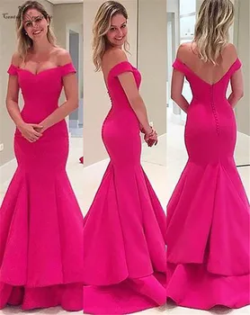 

Off Shoulder Fuchsia Prom Dresses Mermaid Backless Sweep Train 2020 Evening Party Dress Formal Gowns Vestidos De Festa