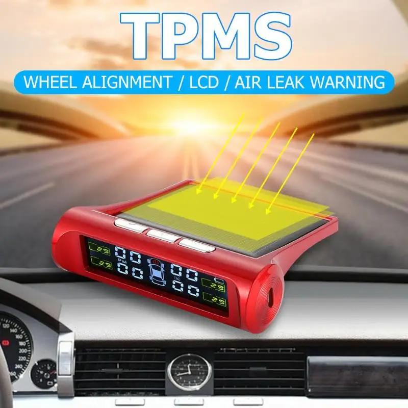 Беспроводной ЖК-дисплей автомобиля TPMS солнечной энергии авто шин давление мониторинга Temp сигнализация с 4 внутренними датчиками красный