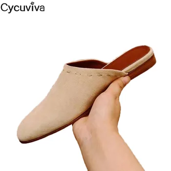

New Suede Half Slippers Women Runway Wrop Toe Mules Spring Shoes Ladies Slides Low Heel Slip On Casual Shoes Woman