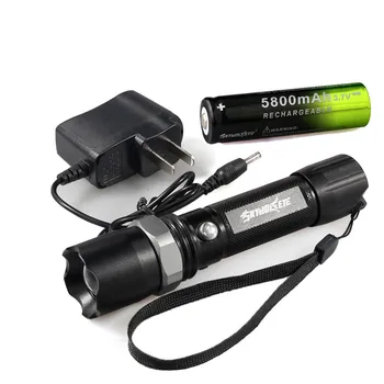 

Skywolfeye Led Zoomable Flashlight Tactical Police Swat Heavy Duty 3w Led Rechargeable Flashlight +18650+charger Included Torch