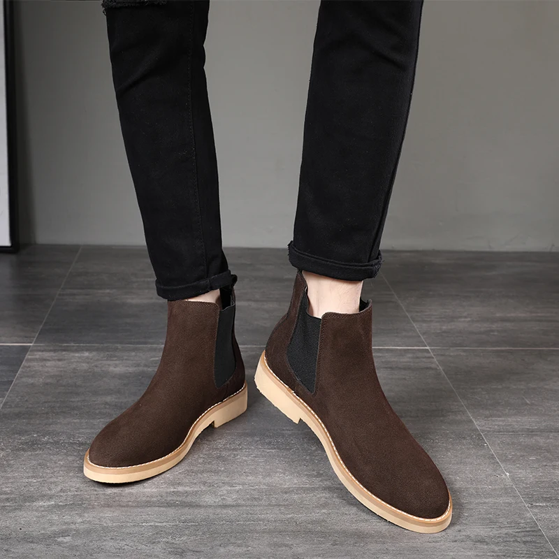 Men's Pointed Toe Chelsea Boots British Suede Casual Ankle Shoes Dress Formal 
