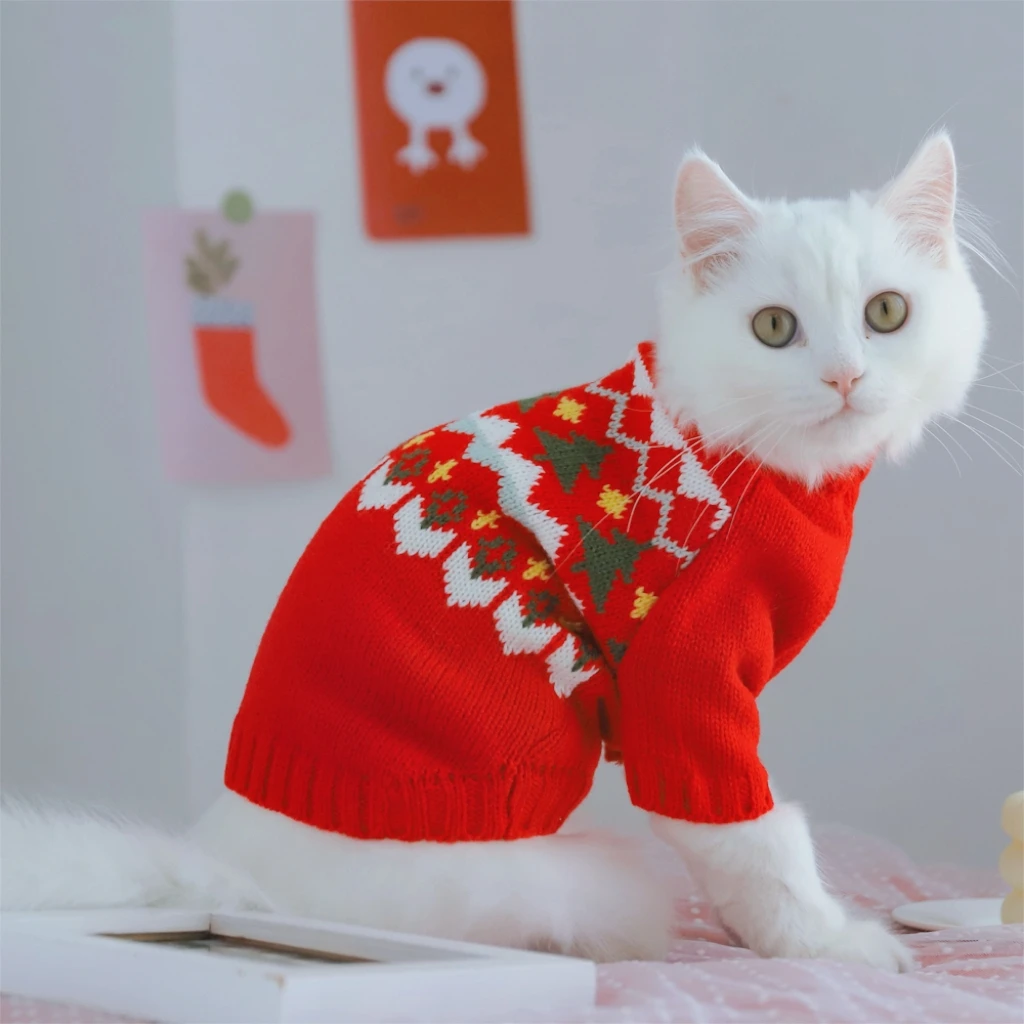 Hoopet maglione natalizio spesso caldo invernale per gatti maglione rosso  per feste di capodanno per piccoli cuccioli di lana rombo abbigliamento per  animali domestici - AliExpress Home \u0026 Garden
