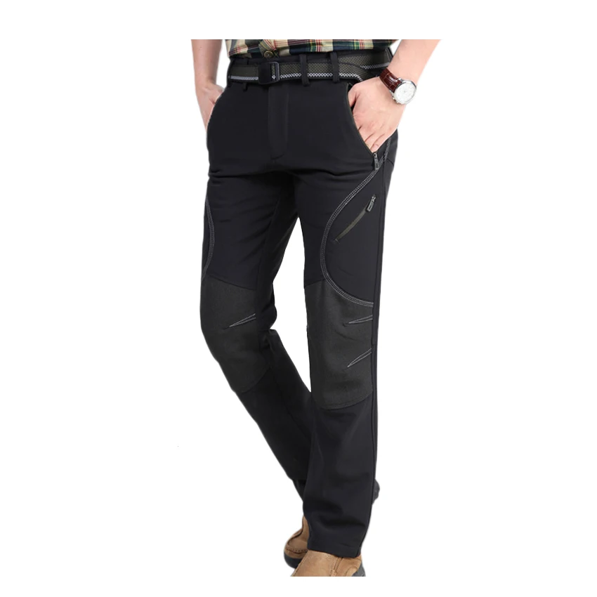 Men BlackGray JACKSANQI Мужские Зимние флисовые лыжные походные уличные штаны, спортивные ветрозащитные водонепроницаемые толстые теплые мужские брюки RA258 - Цвет: Men BlackGray