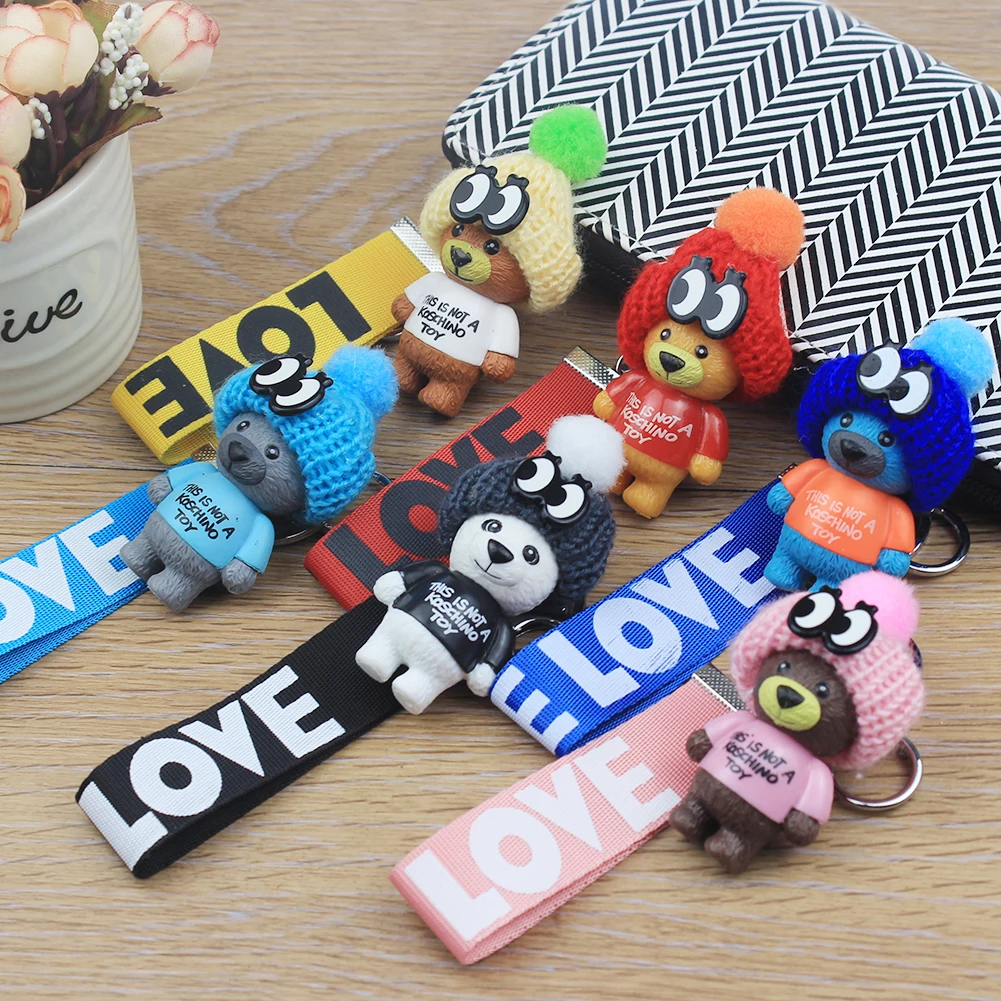

Vicney New Arrival Cute Teddy Bear Key Chain'THIS IS NOT A KOSCHINO TOY'Bear KeyChain Animal Pattern Key Holder For Girl Friend