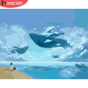 

HUACAN Painting By Numbers Whale Drawing On Canvas Gift DIY Pictures By Number Animal Kits Hand Painted Painting Art Home Decor