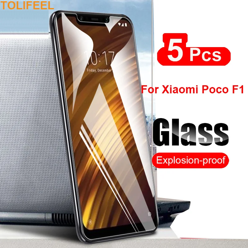 5Pcs Tempered Glass For Xiaomi Pocophone F1 Screen Protector Film For Xiaomi F1 Poco f1 ShockProof Glass Guard 9H Ultra Clear