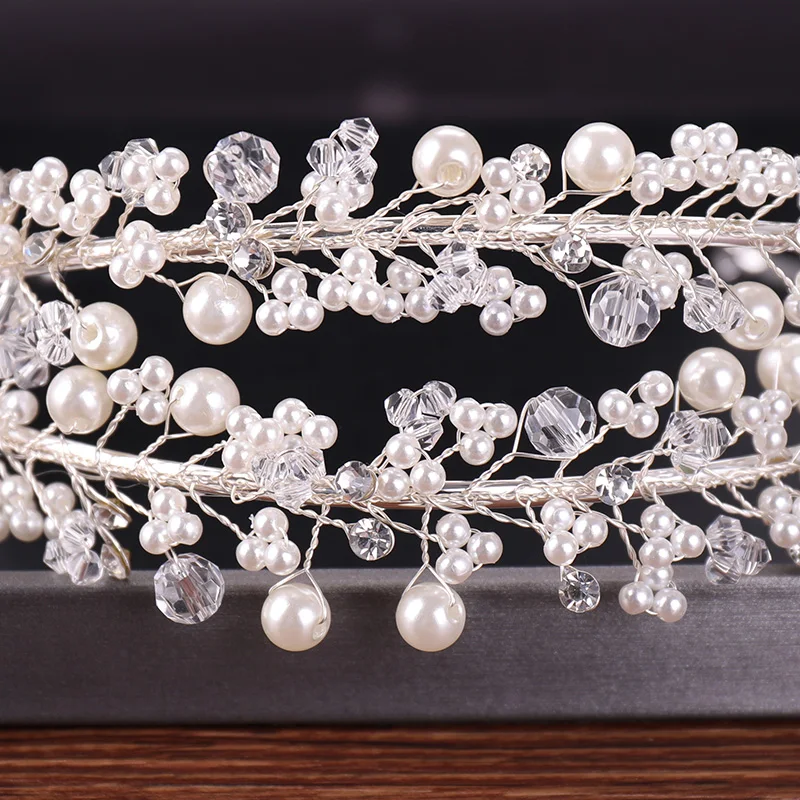 Jewelry Accessories Hair Accessory Hair Headdress Bridal Headwear Hair Band Crown White Pearl Bridal Hairbands Tiaras Wedding Crown Headband For Bride Hair Jewelry Pearl Wedding Hair Accessories Headwear
