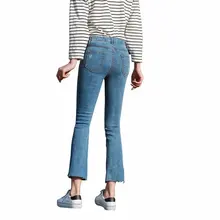 Женские джинсы с высокой талией, осень и зима, новая мода, тренд, тонкие, длина по щиколотку, микро-клеш, джинсовые штаны размера плюс