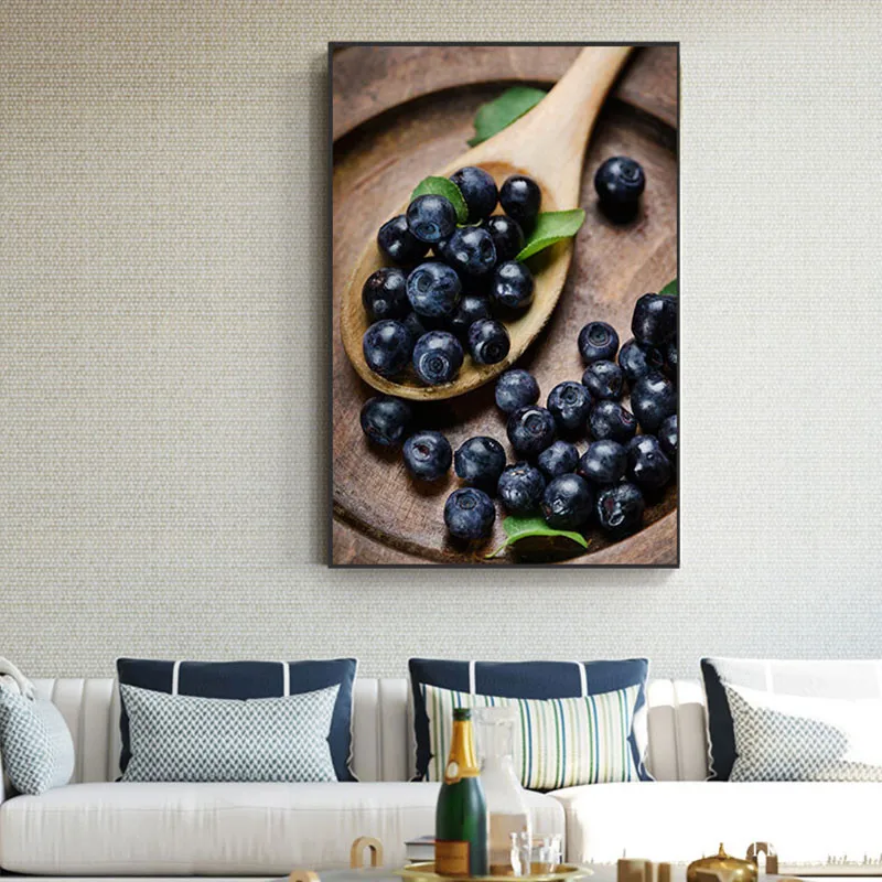 Coffee Beans Fruit Blueberry Canvas Painting High Tea Posters n Prints Wall Art Pictures for Cafe Coffee Shop Pop Decoration Art