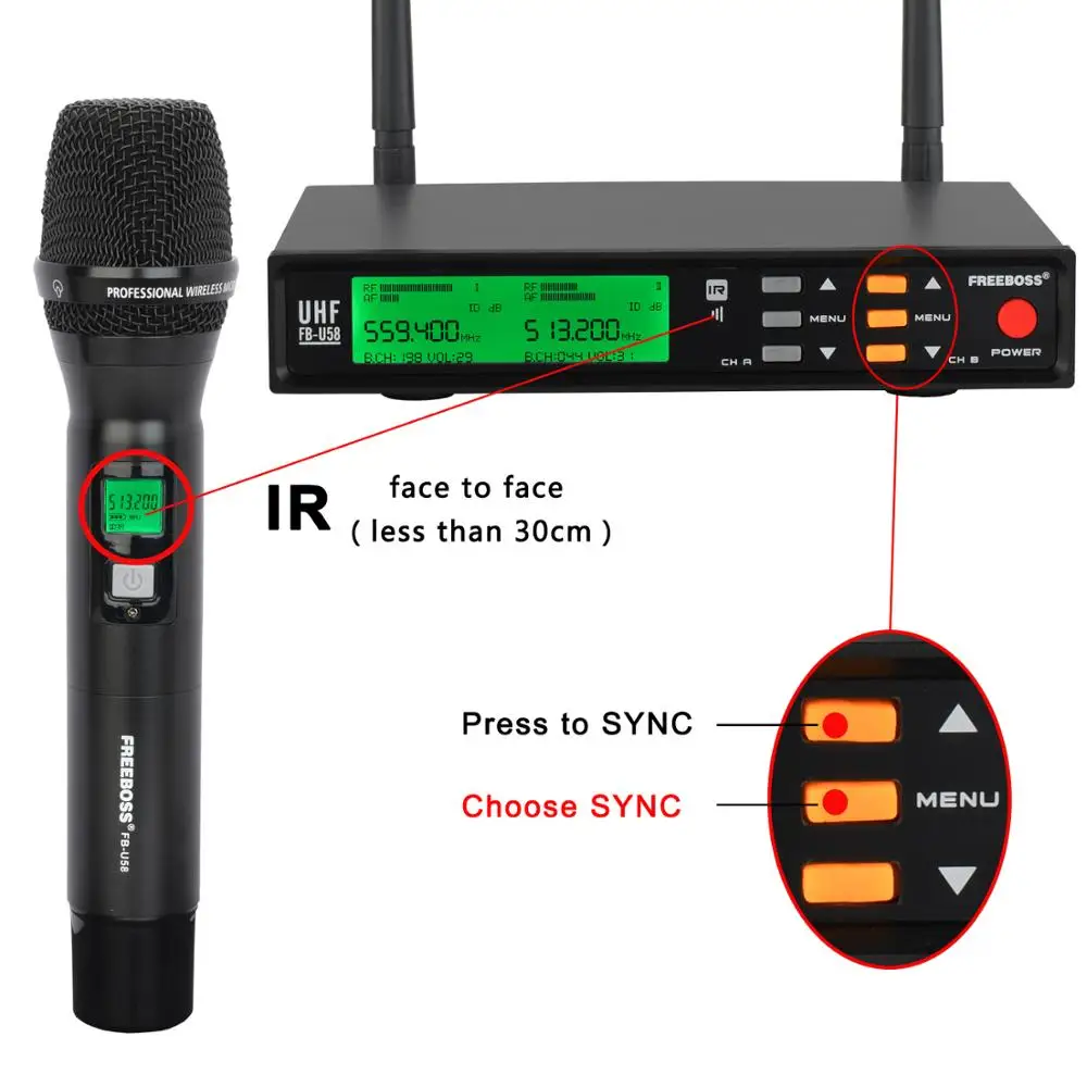 Freeboss FB U58 UHF 2*200 Регулируемая частота металлический Ручной ЖК экран Smart Option ECHO и EQ
