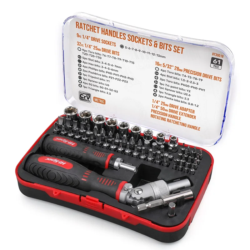 HiSpec61pc14RatchetScrewdriverSetFullSizeSocketBitsSetTorx