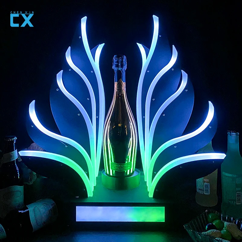 

Soporte de vino creativo KTV para bar, luz LED colorida, estante de exhibición de botellas crílico, nuevo estilo, a la moda