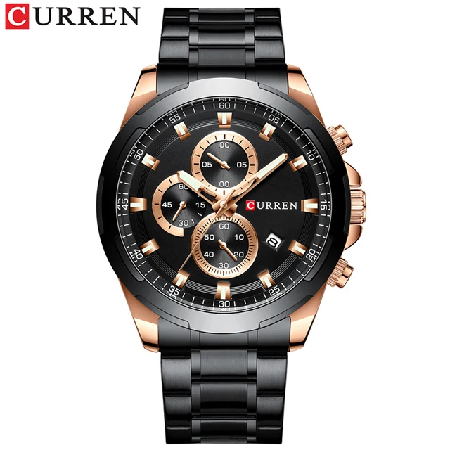 Мужские часы Curren от ведущего бренда, роскошные золотые часы с хронографом, мужские наручные часы из нержавеющей стали - Цвет: rose-black