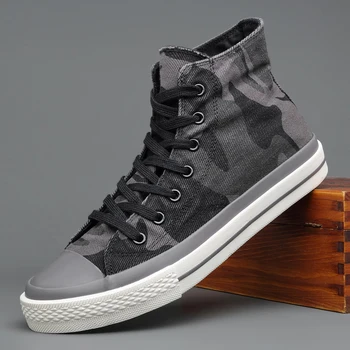 

Fashion Spring New Men's High-top Canvas Shoes Korean Camouflage Vulcanized Shoes Round Toe Trend Tie Sneaker Rubber Men Boots