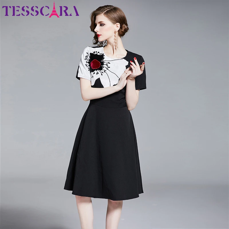TESSCARA женское летнее элегантное Цветочное платье с вышивкой Festa женское высококачественное винтажное офисное женское платье Femme дизайнерское Vestidos