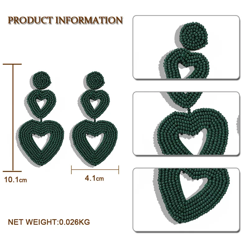 Dvacaman, богемные серьги ручной работы из бисера, длинное сердце, глаз, лист, большие качели, висячие серьги, женские вечерние серьги, подарок, ювелирное изделие