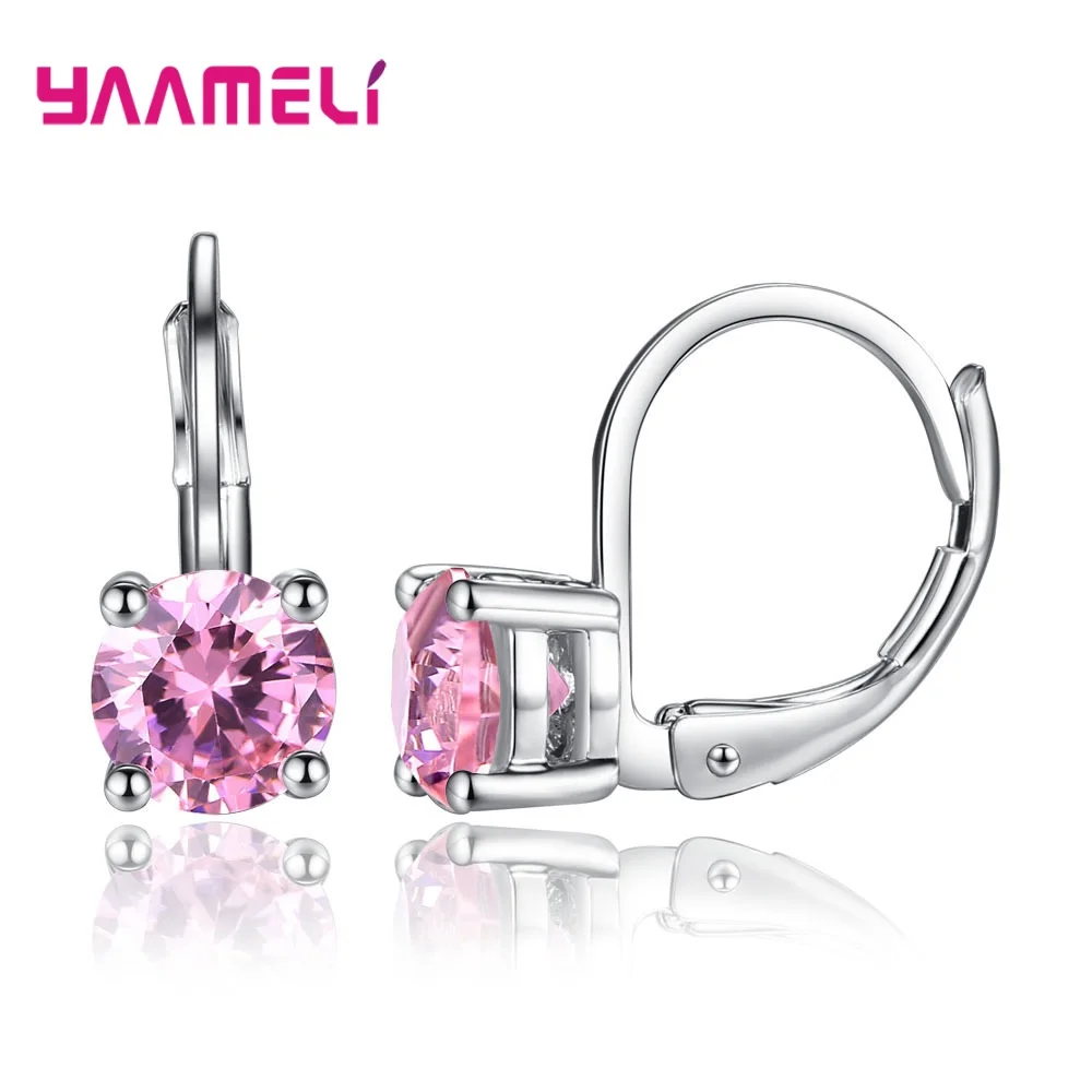 Pink Модные ювелирные изделия, круглые стразы, 925 пробы, серебро, кубический цирконий, висячие серьги, высокое качество, подарок на день Святого Валентина, кристальная бижутерия - Окраска металла: Pink