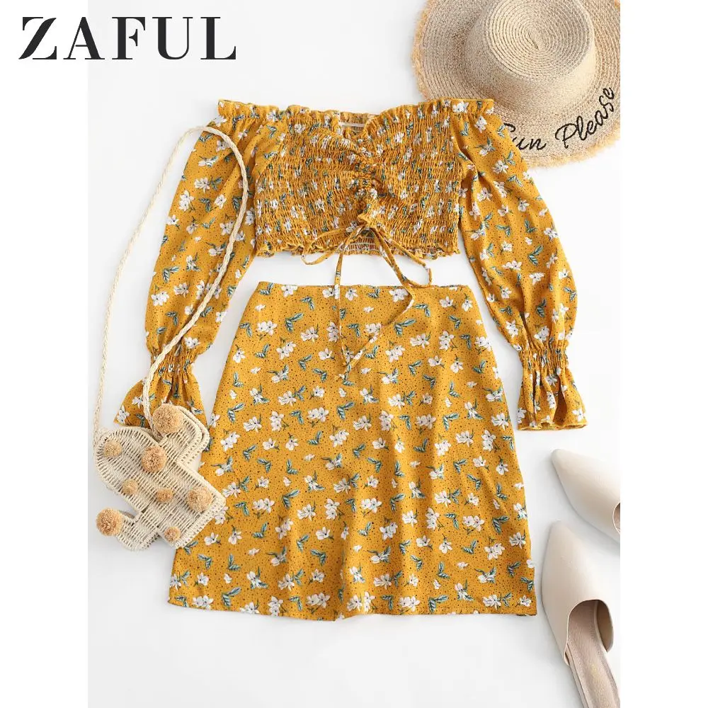 ZAFUL/комплект из двух предметов: рубашка с открытыми плечами и цветочным принтом