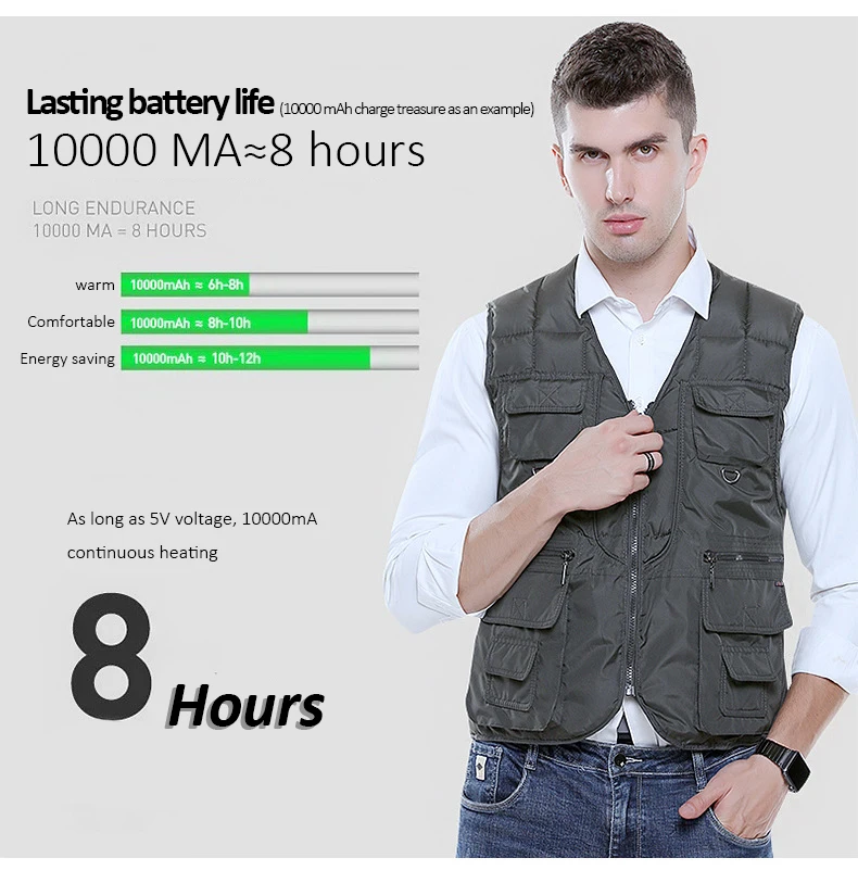 ZYNNEVA USB Infrared Smart Heated Vest Men Autumn Winter Heating Waistcoat Cotton Fiber Warm Clothing Multi Pocket Vest P813