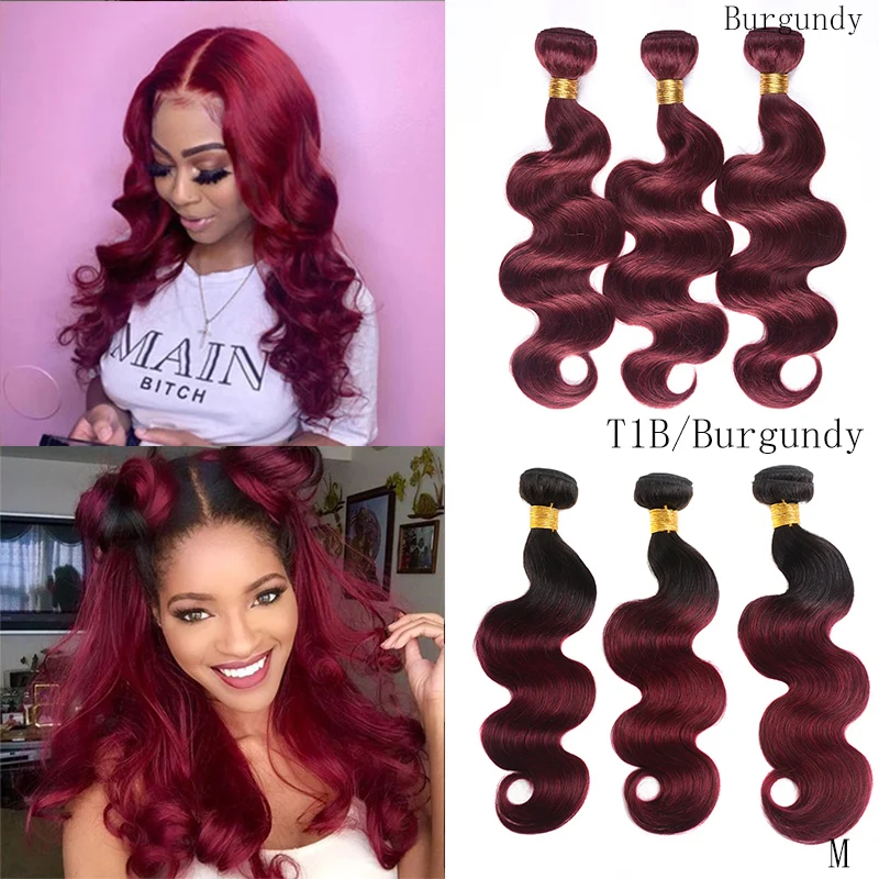 

DreamDiana Ombre Brazilian Hair Body Wave 3 Burgundy Bundles Ombre 99J Human Hair Weave Bundles Remy Ombre Hair Extension M