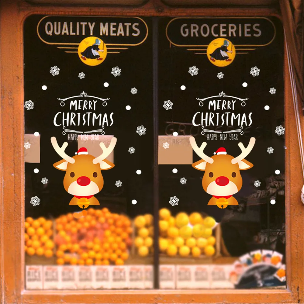 Рождественские наклейки на стену большой нос олень магазин Декор для оконного стекла рождественские украшения для домашнего фестиваля Настенные наклейки A30816