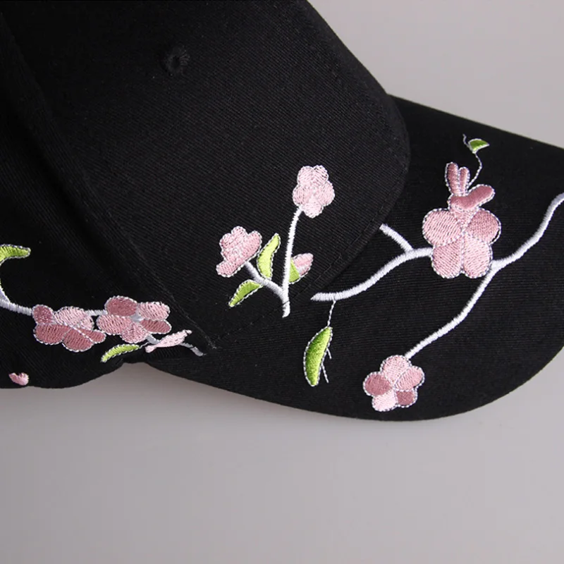 JK Korean Flower Embroidery Baseball Caps Women Girl Cute Plum Outdoor Long Brim Sun Visor Hats Cotton Adjustable Sports Cap - Image 4